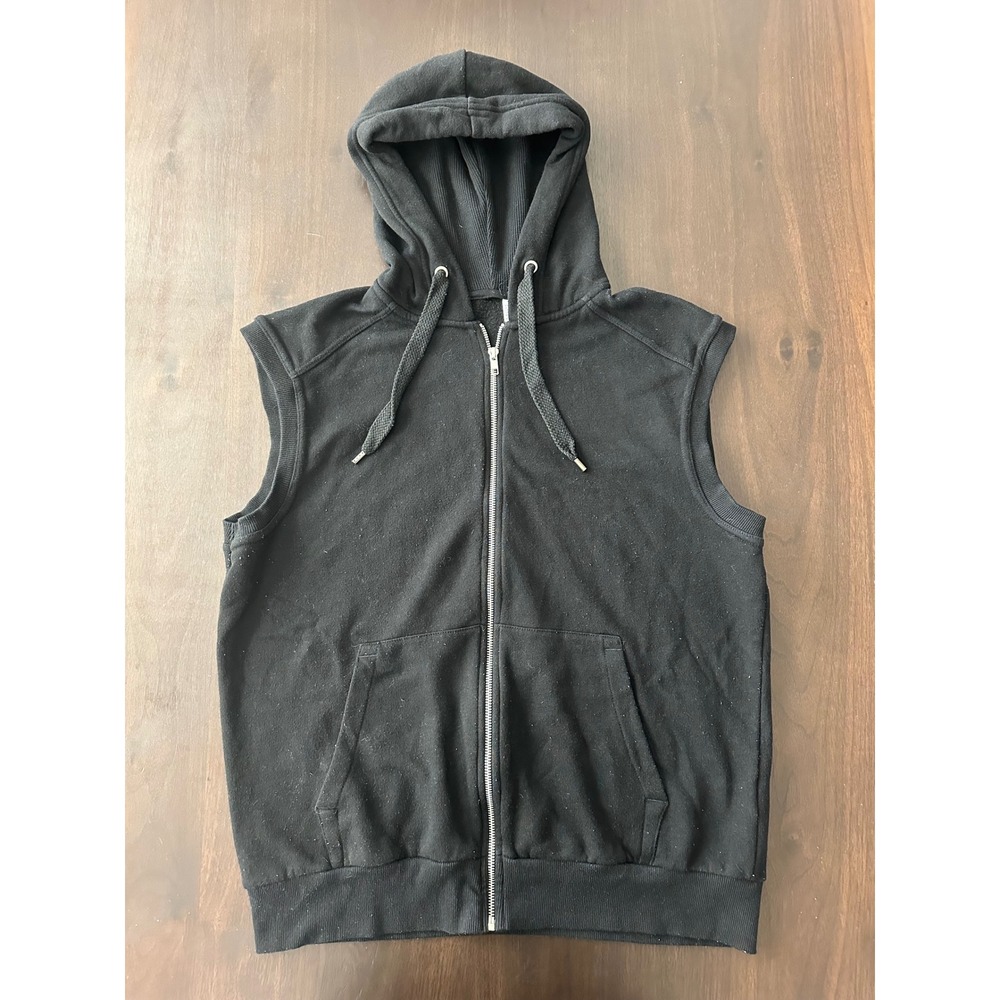 H&M Mens Sleeveless Zip Up Hoodie Black Fleece Punk Grunge Vest Size L